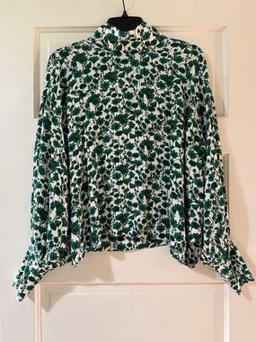 Green Floral Mock-Neck Long-Sleeve Women’s blouse GANNI